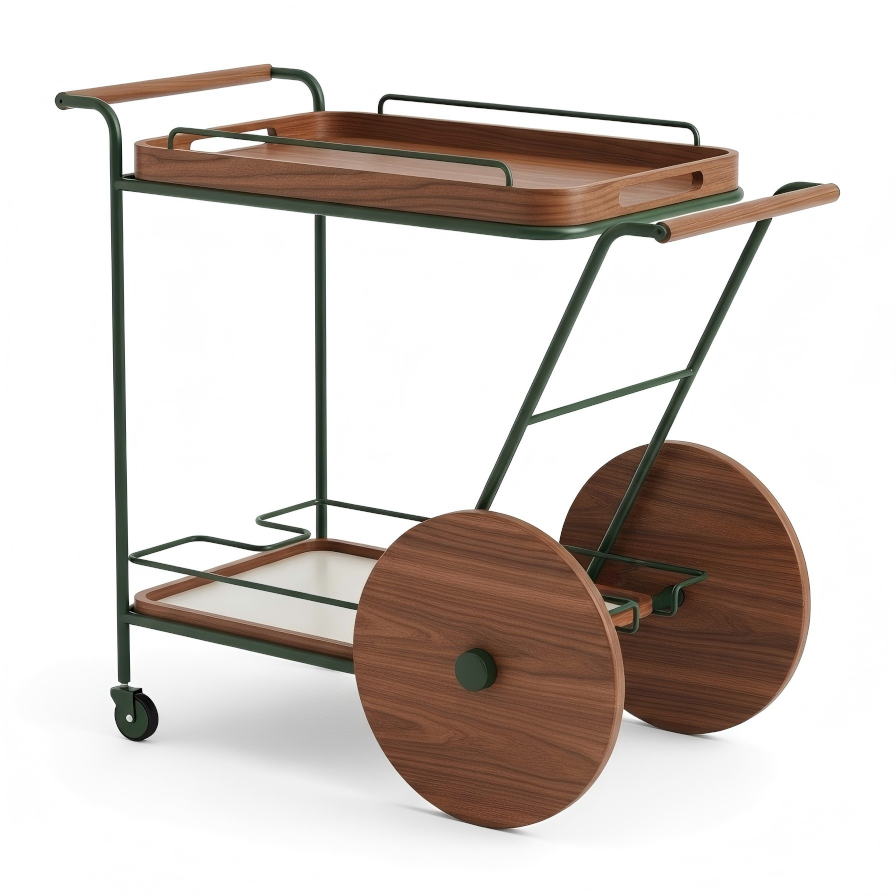 Walnut Orbit Bar Carts